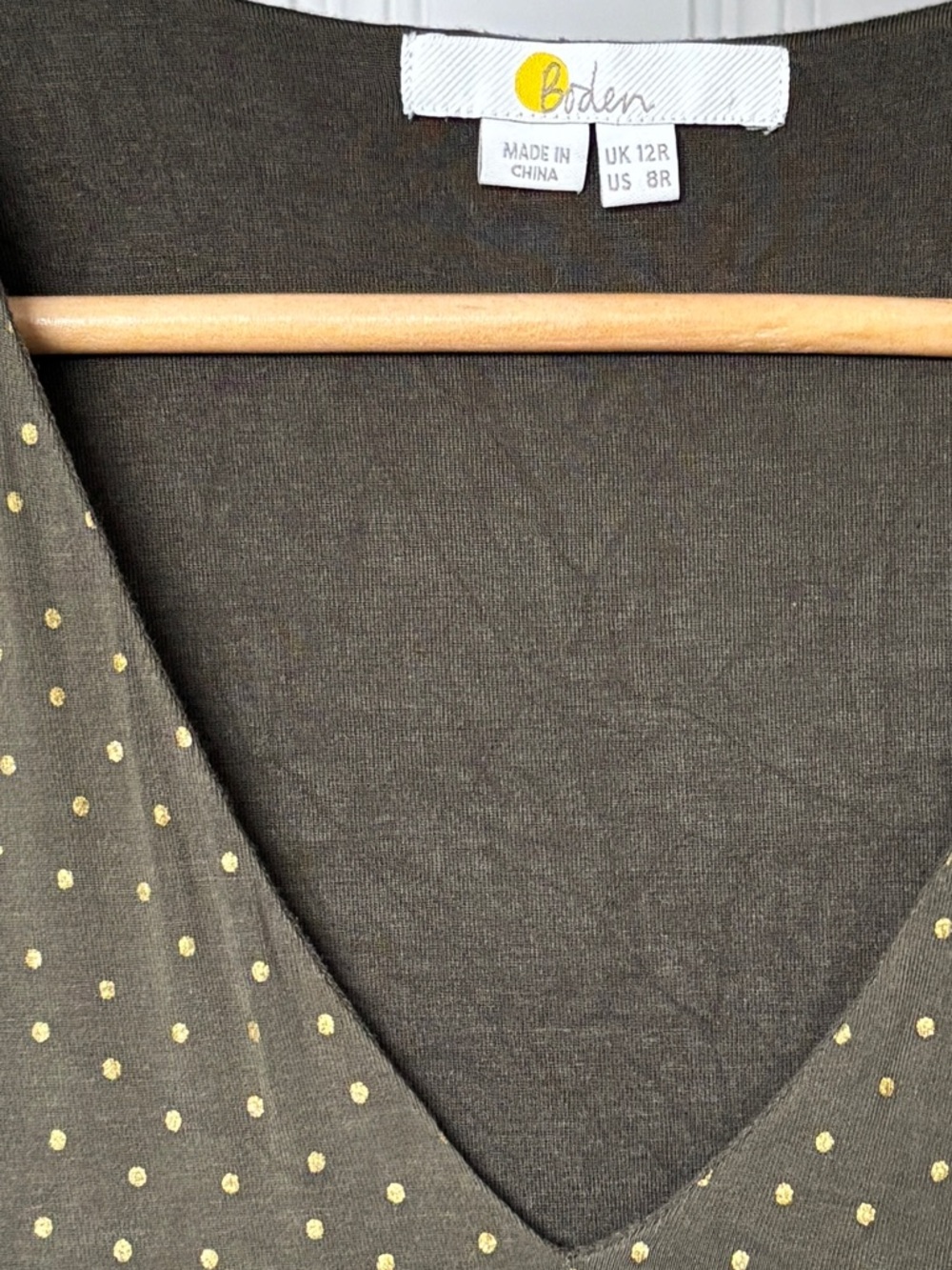 Boden Olive & Gold Polka Dot Jersey Midi Dress Pockets US 8R⁠ - Picture 7 of 8